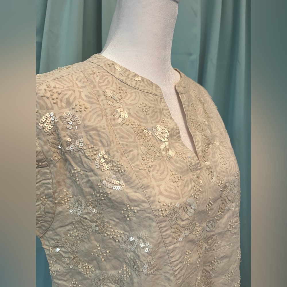 J. CREW beautiful tunic top, embroidered collection sequin blouse shell, cream